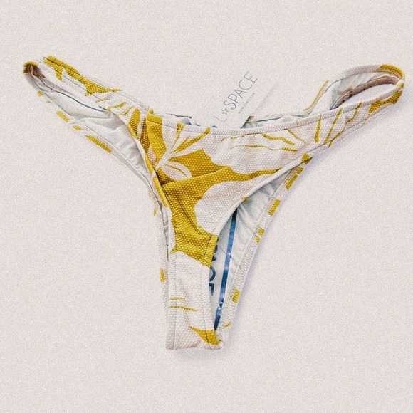 L*space rylee yellow palm print high cut cheeky bikini bottoms sz Large - Picture 1 of 5